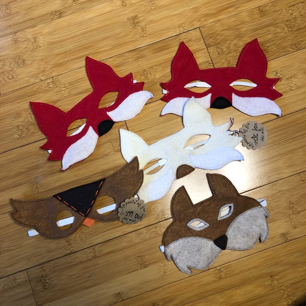 5 Woodland Animals Handmade Soft Felt Children's Masks Spring Play Costume
